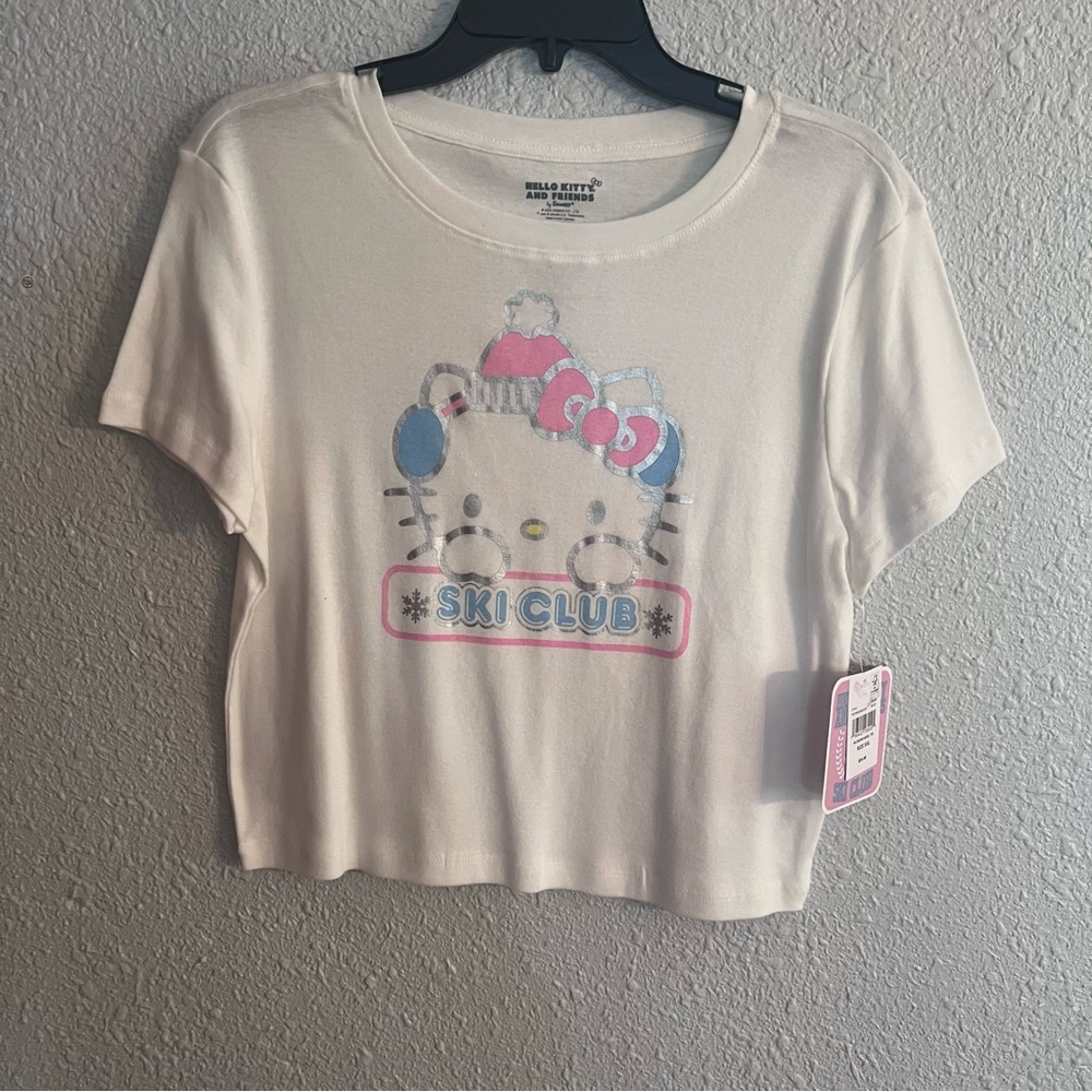 Bioworld Hello Kitty Ski Club Kids T-Shirt - White and Pink